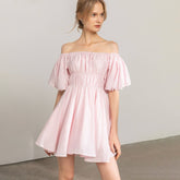 Blush Breeze Off-Shoulder Ruffle Dress